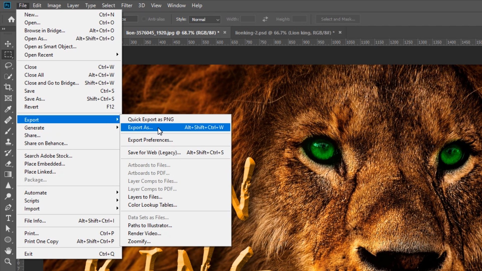 Adobe Photoshop kuvan tulostaminen export